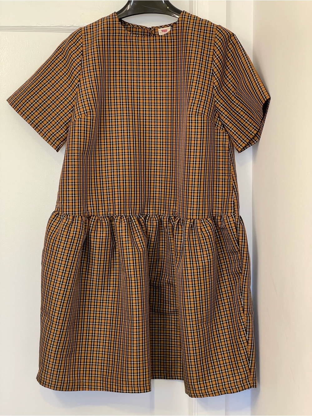 Levi's Taffeta Plaid Baby Doll Dress in Brown and Black